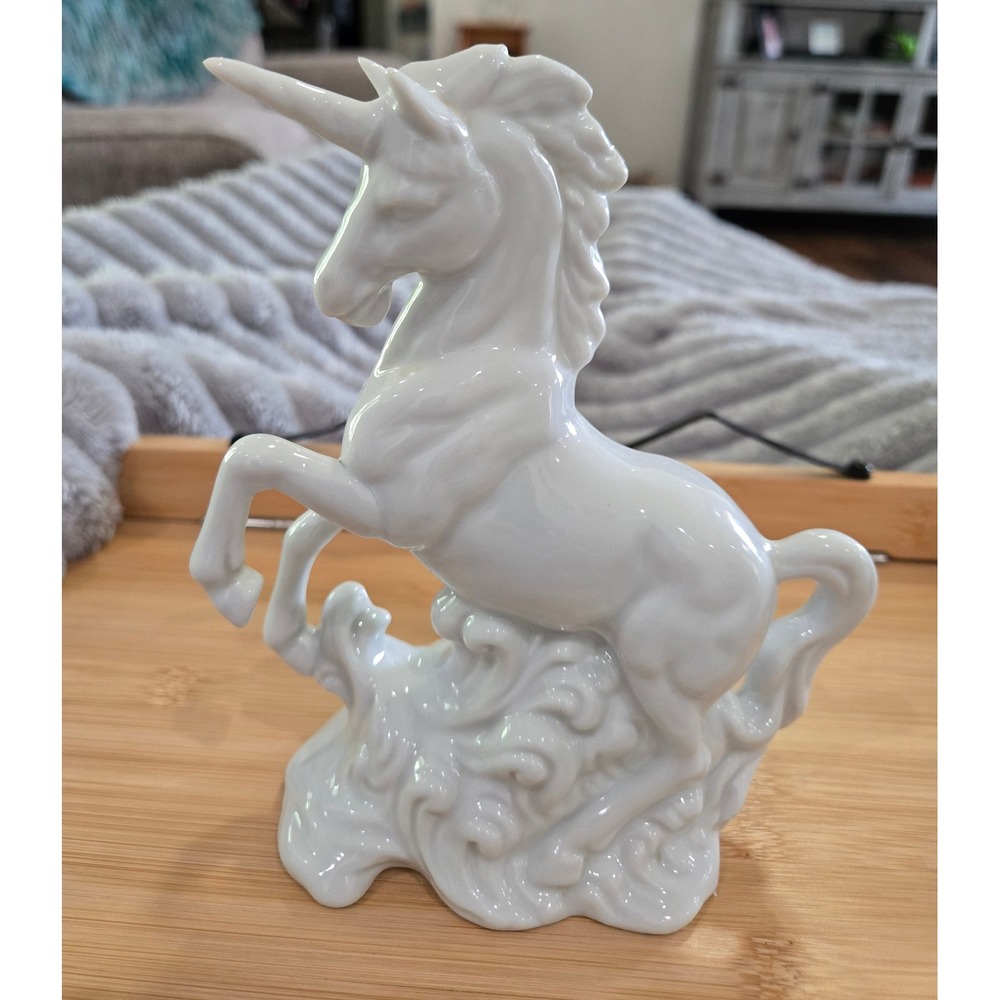 Vintage Otagiri Japan White Porcelain Rearing Unicorn Figurine Statue 6.5 Inch